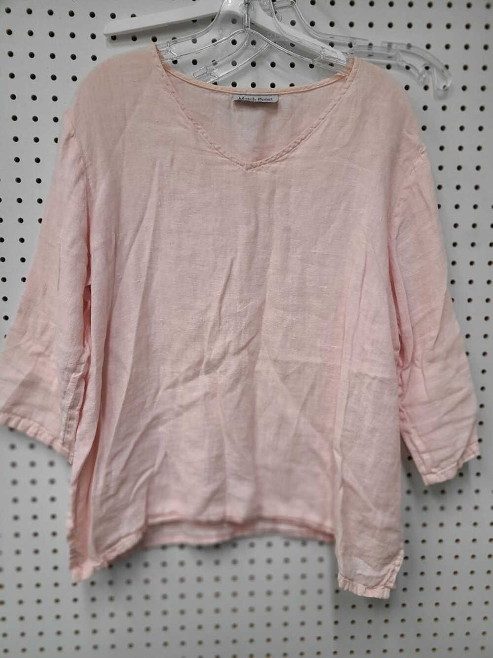 Match Point Womens Pink Linen 3/4 Sleeve Boxy Tunic Top Made In USA